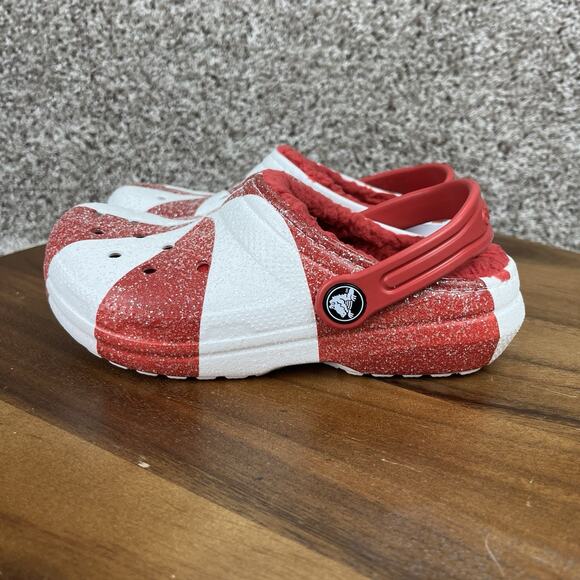 Crocs Kids Christmas/Holiday Size 13 Peppermint Glitter Classic Lined Red White - Picture 5 of 11